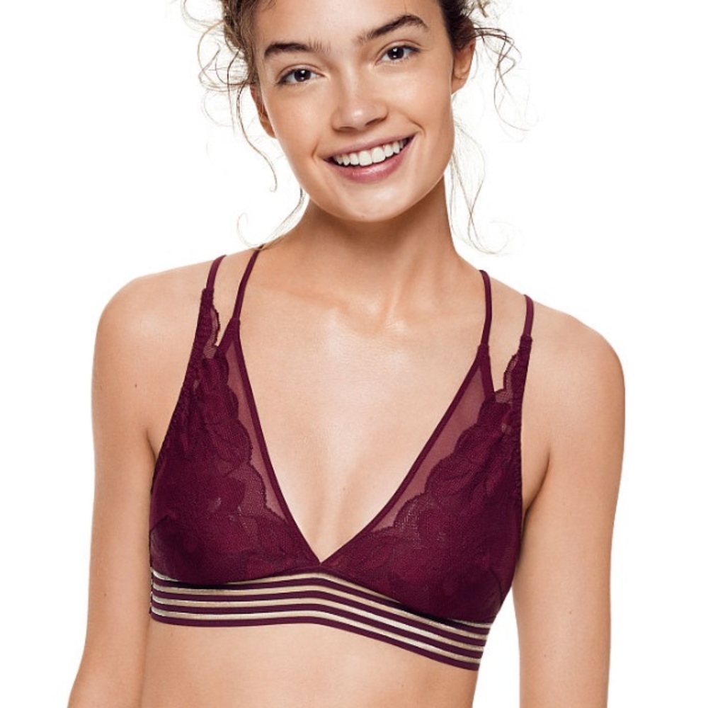 NWOT Mesh & Lace Maroon Bralette - Medium